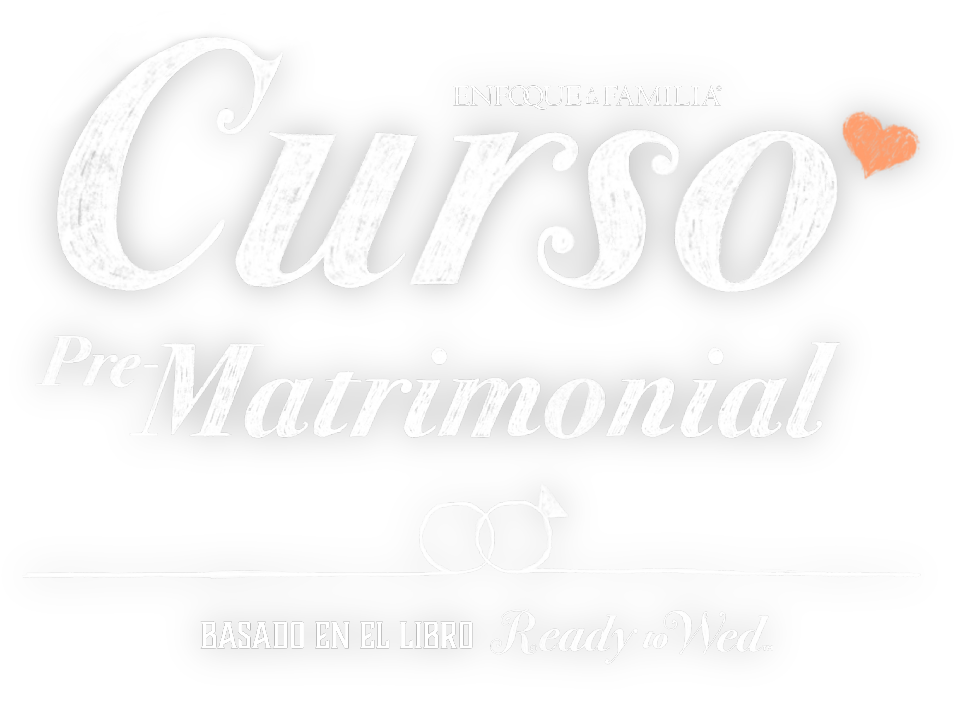 Logo del curso prematrimonial en blanco con corazones naranja