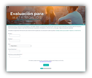 Screenshot de la Evaluación para Matrimonios