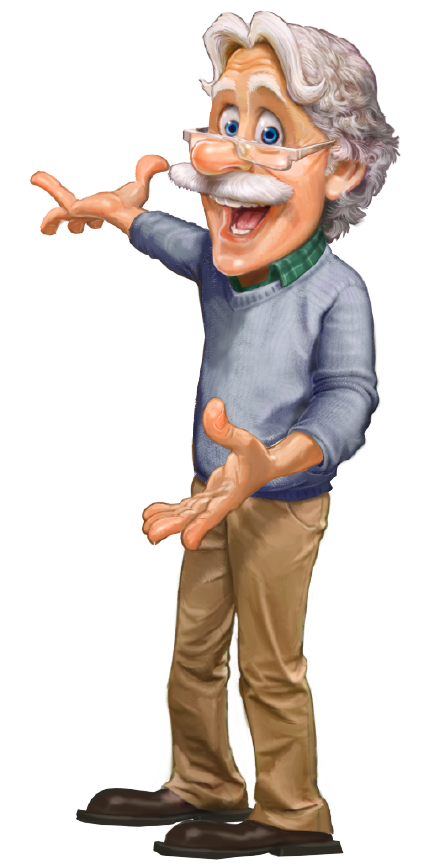 Personaje señor aduto con anteojos y bigote blanco de Aventuras en la odisea