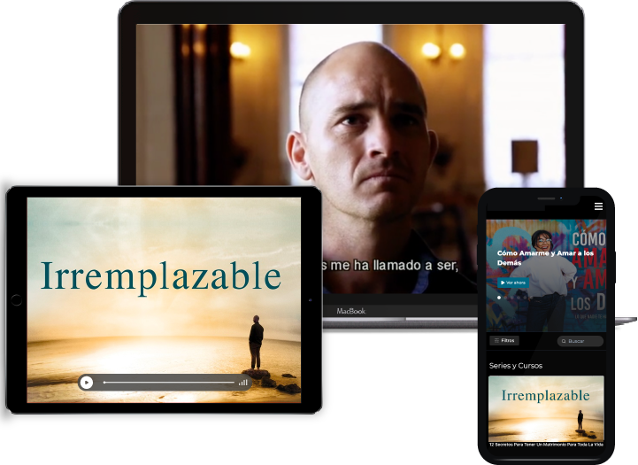 Laptop, ipad y celular con imágenes de la pelicula Irremplazable