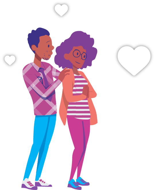 Ilustraciones de pareja con corazones flotando