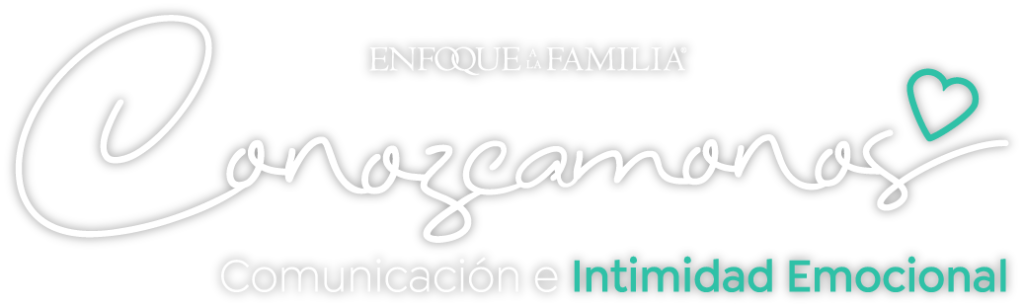 Logo blanco y turquesa de curso Conozcámonos - Comunicación e Intimidad Emocional
